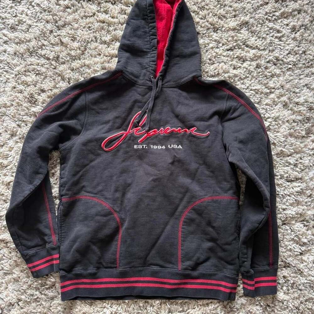 Supreme Contrast Script Hoodie Medium Black Red